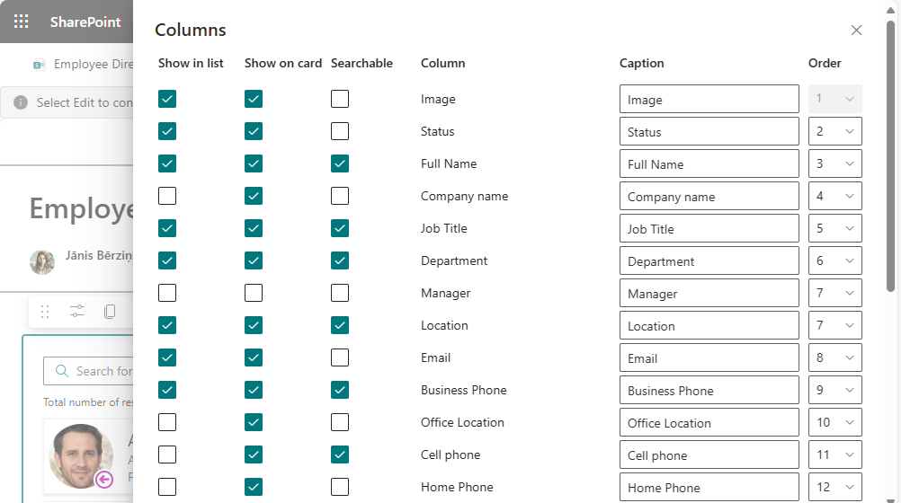 Configure Columns