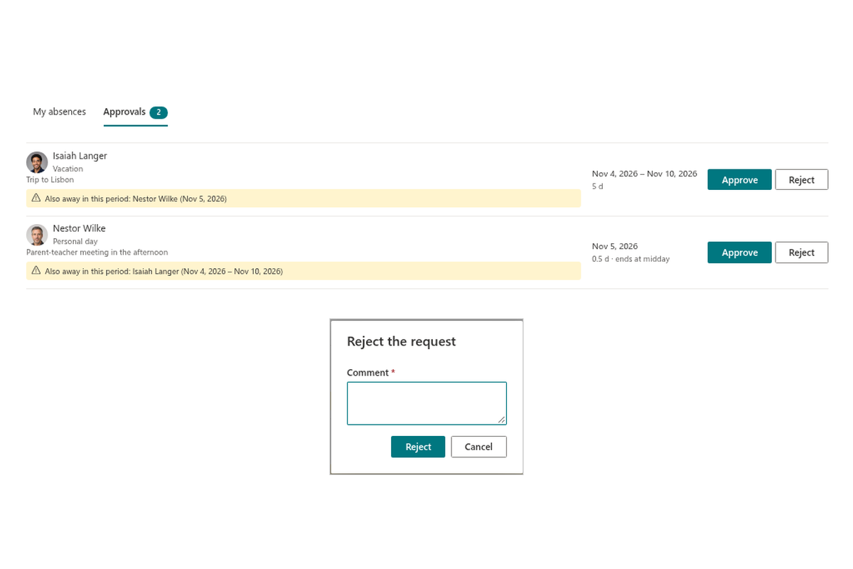 Vitextra Absence & Coverage. Approvals with Team Conflicts