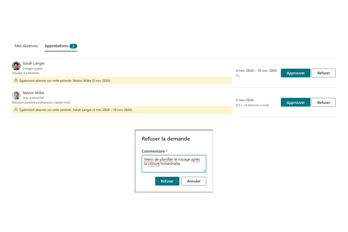 Vitextra Absence & Coverage. Approbations avec les conflits d’équipe