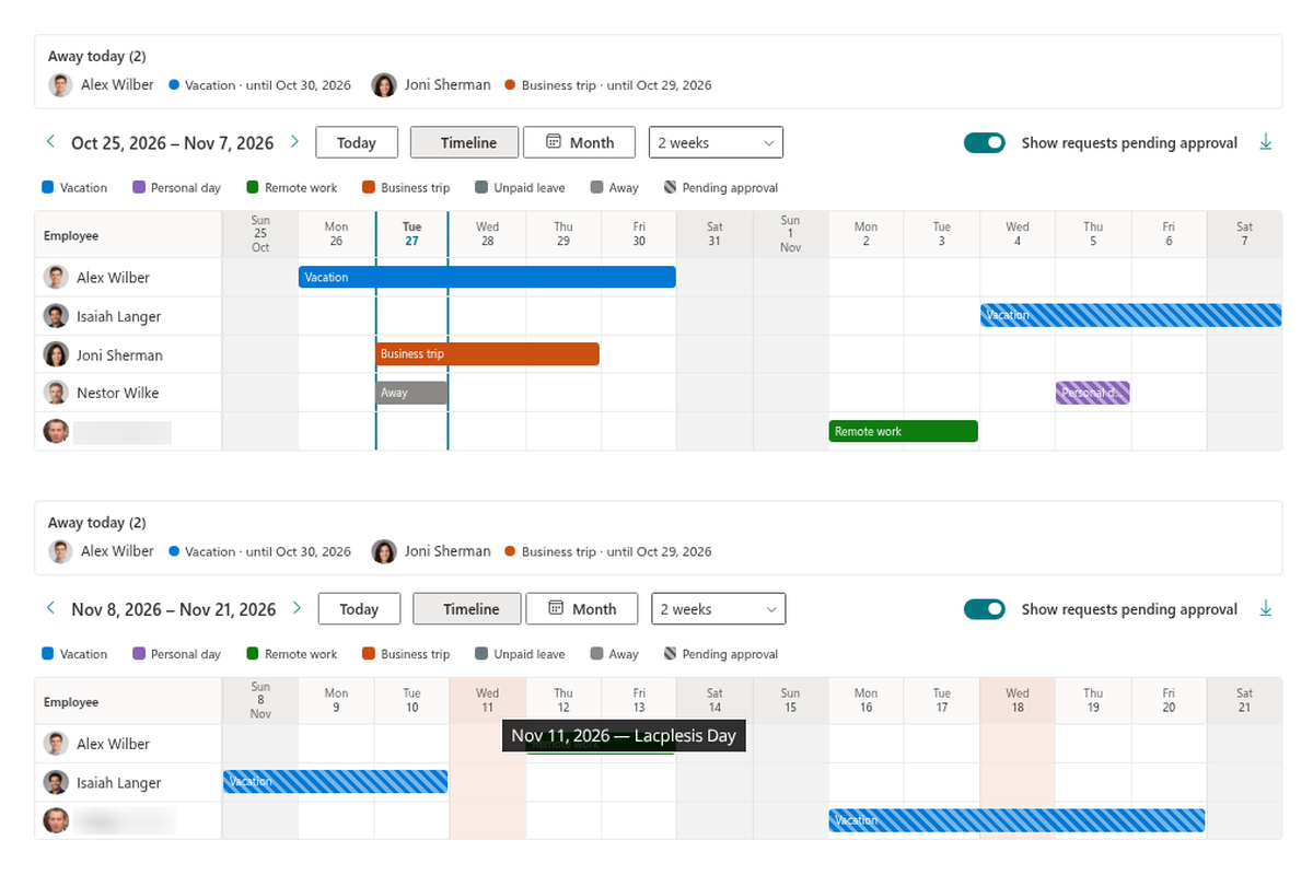 Vitextra Absence & Coverage. Team Absence Calendar