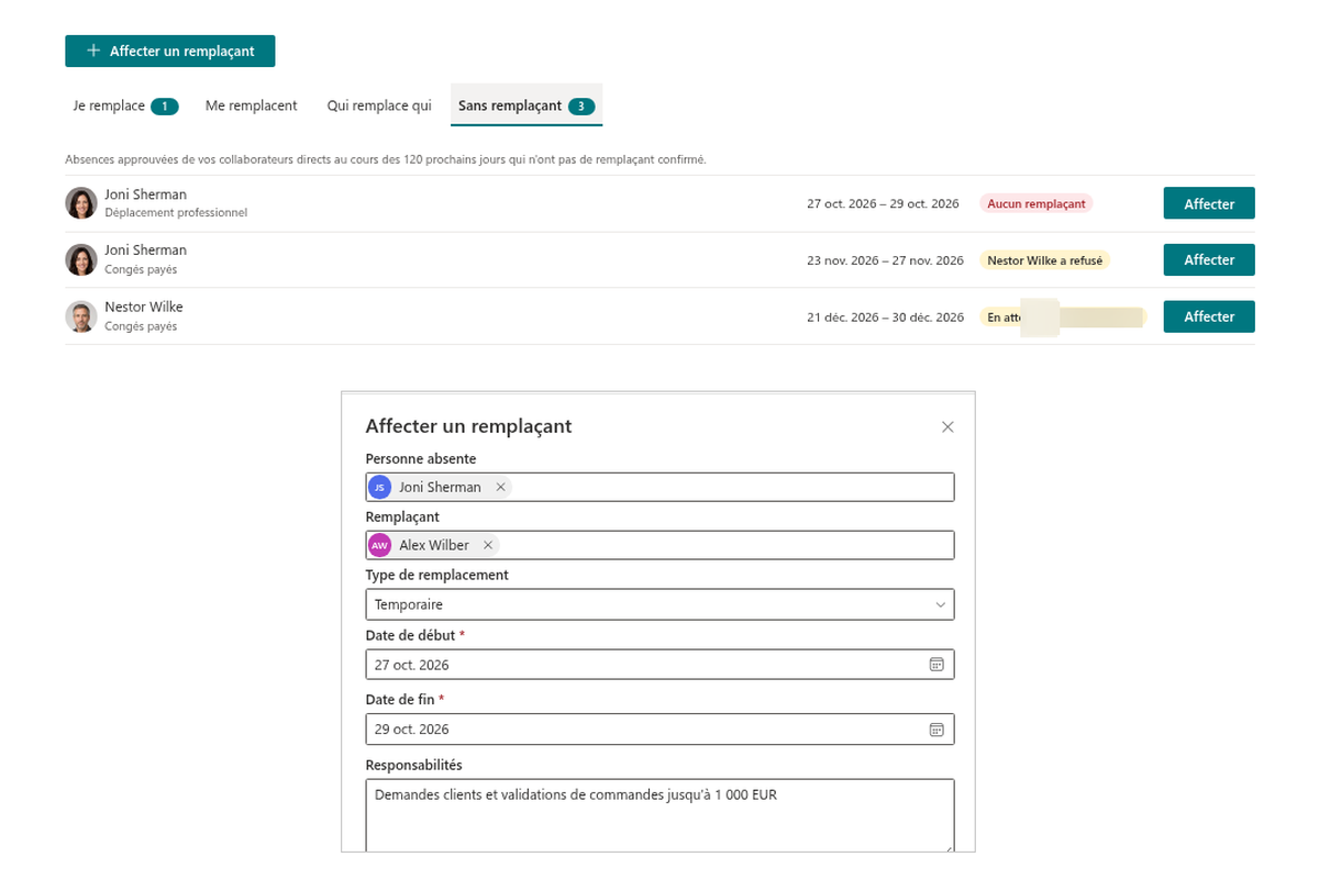 Vitextra Absence & Coverage. Désignation d’un remplaçant