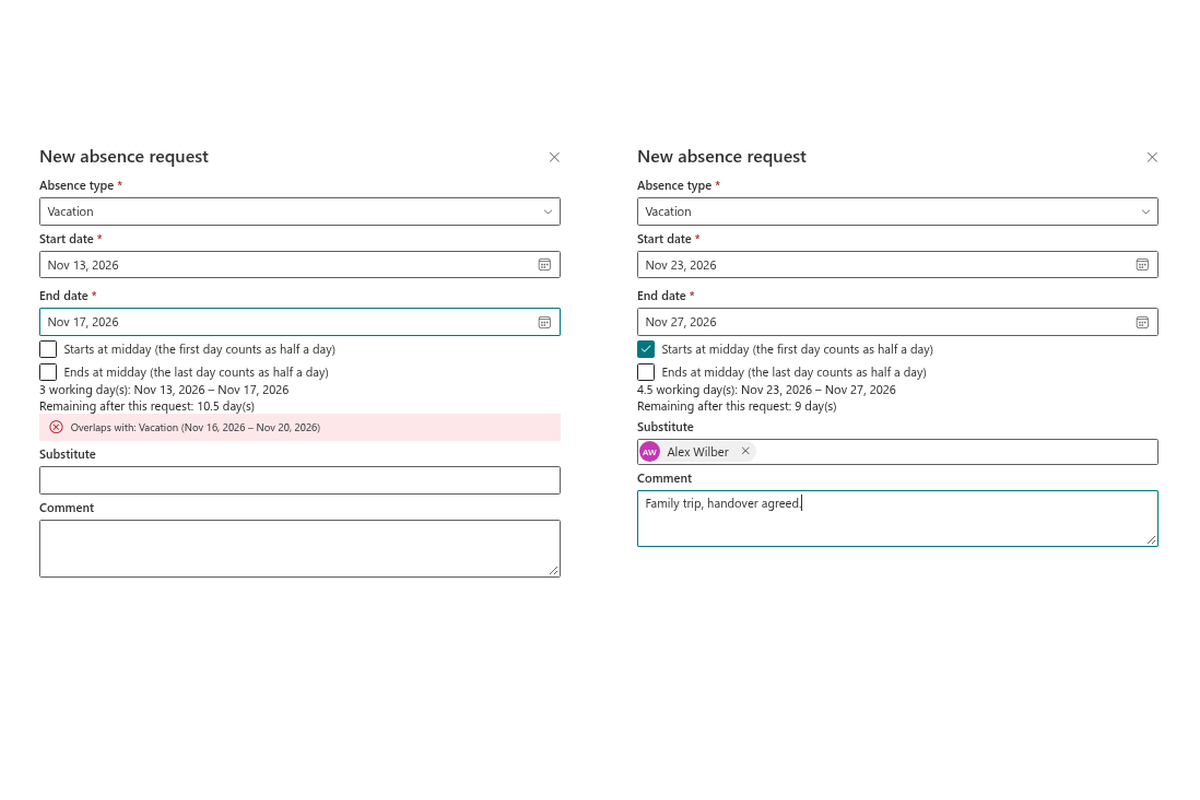 Vitextra Absence & Coverage. New Absence Request
