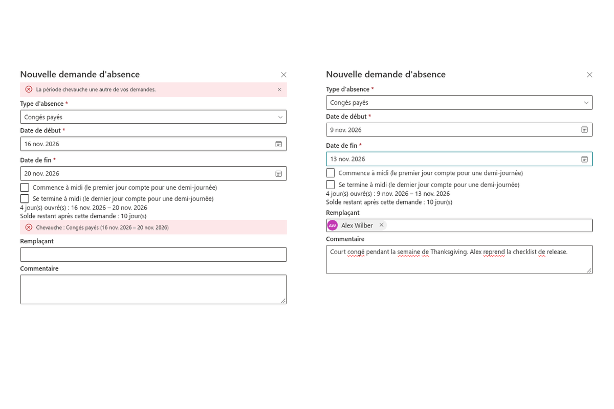 Vitextra Absence & Coverage. Nouvelle demande d’absence