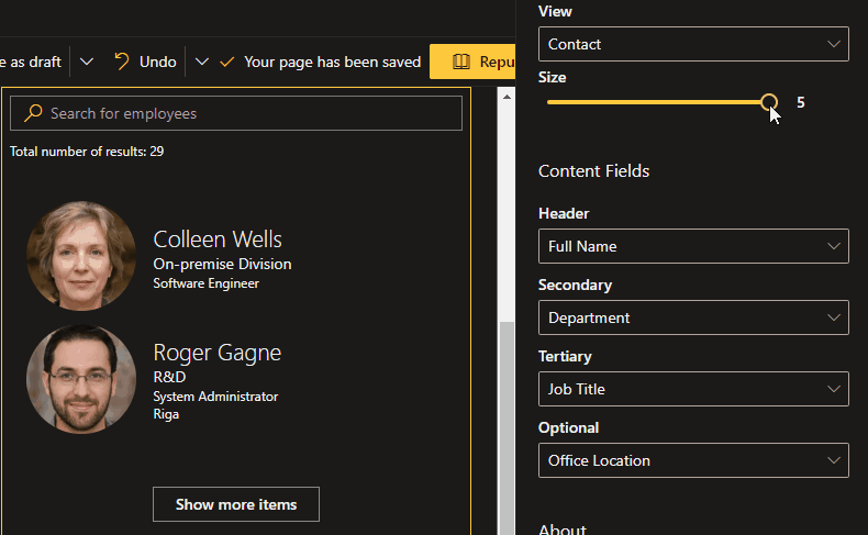 Vitextra Employee Directory. Appearance Settings