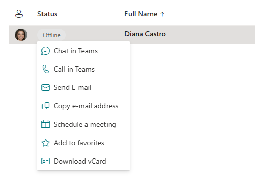 Vitextra Employee Directory. Contact Actions