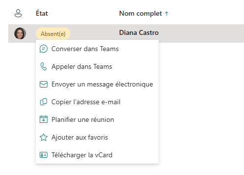 Vitextra Employee Directory. Actions de contact