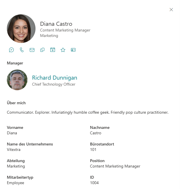 Vitextra Employee Directory. Detailbereich