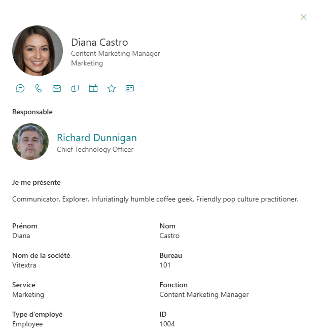 Vitextra Employee Directory. Panneau de détails