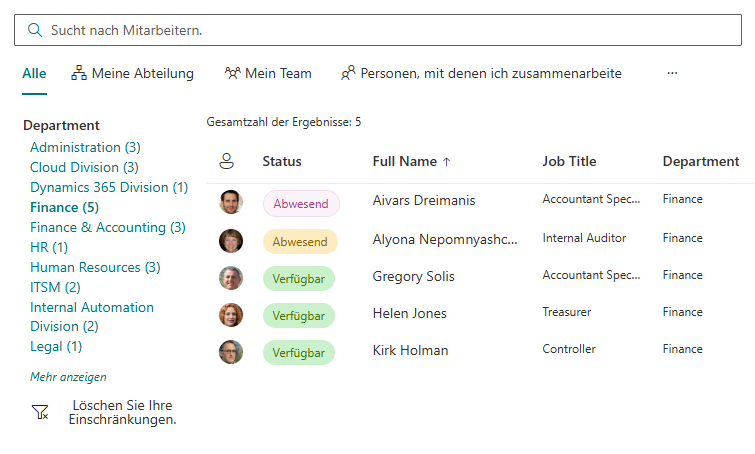 Vitextra Employee Directory. Eingrenzungsbereich