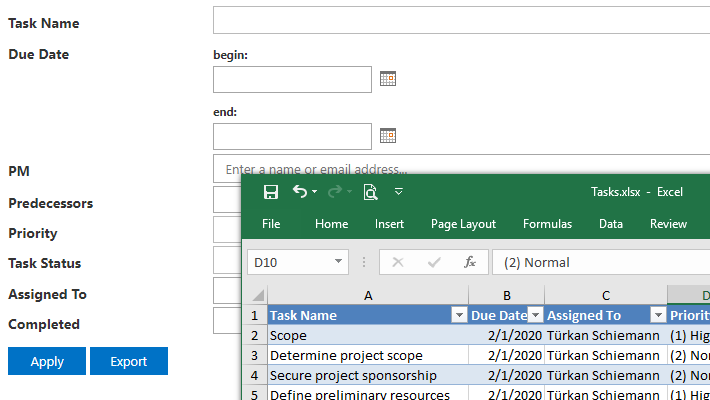 Vitextra List Filter. Datu eksportēšana uz Excel