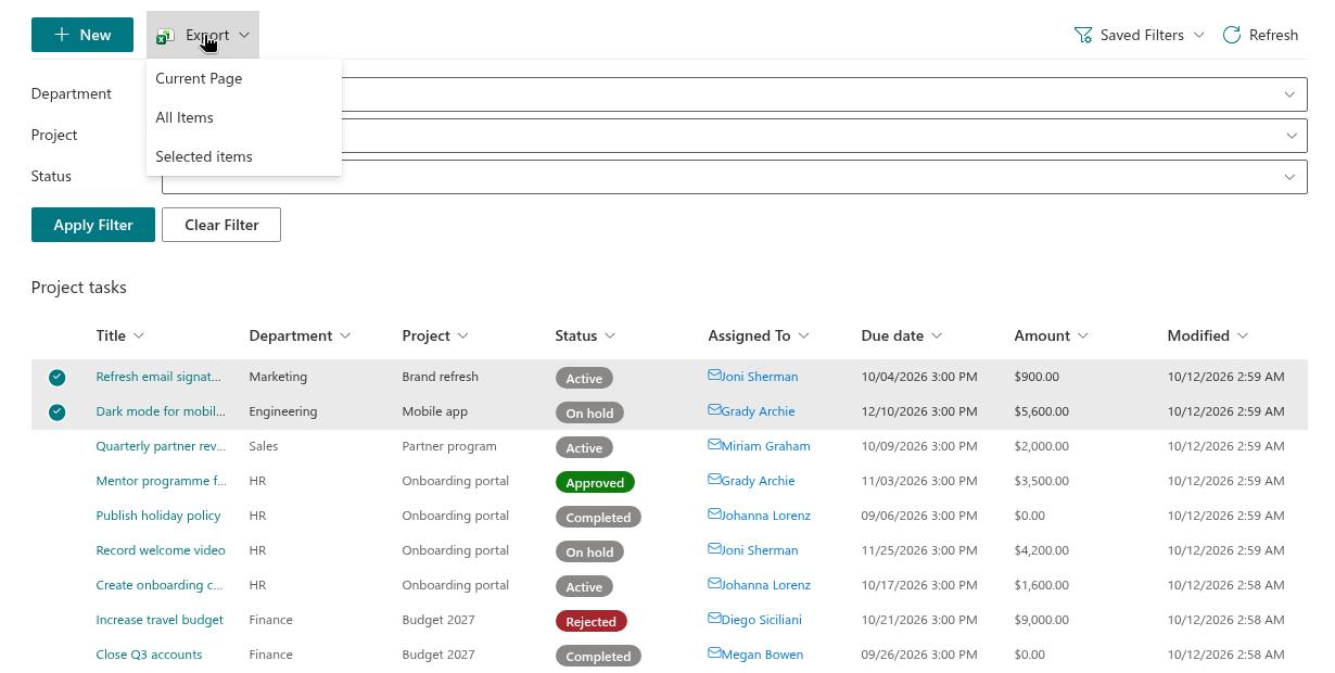 Export to Excel