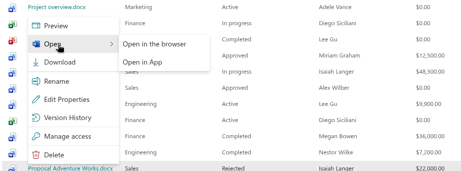 Vitextra List Filter Online. Item Actions, Versions and People