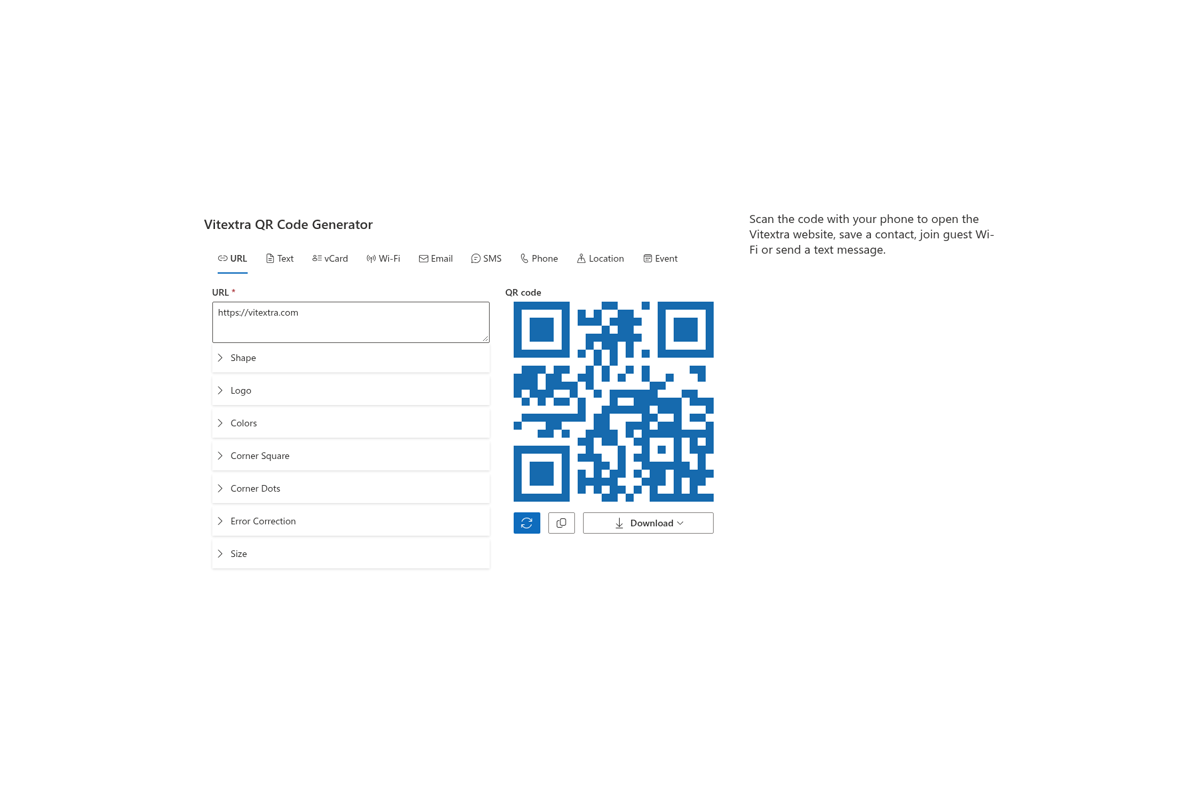 Vitextra QR Code Generator. 4 種類の QR コード