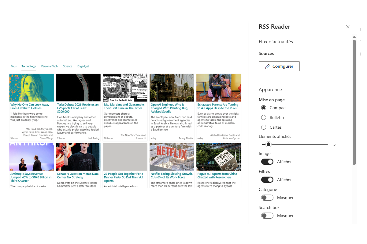 Vitextra RSS Reader. Aperçu instantané du contenu