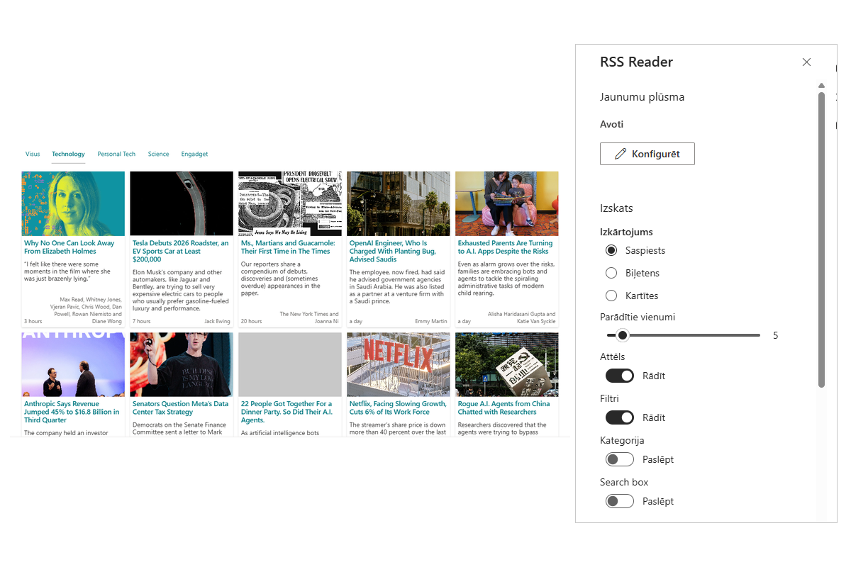 Vitextra RSS Reader. Tūlītējs satura priekšskatījums