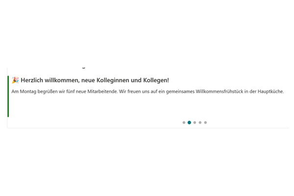 Announcements Carousel - Nahaufnahme des formatierten Ankündigungsinhalts