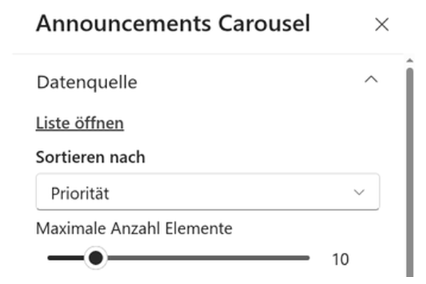 Announcements Carousel - Kompaktes Bild von Folie oder Einstellungen