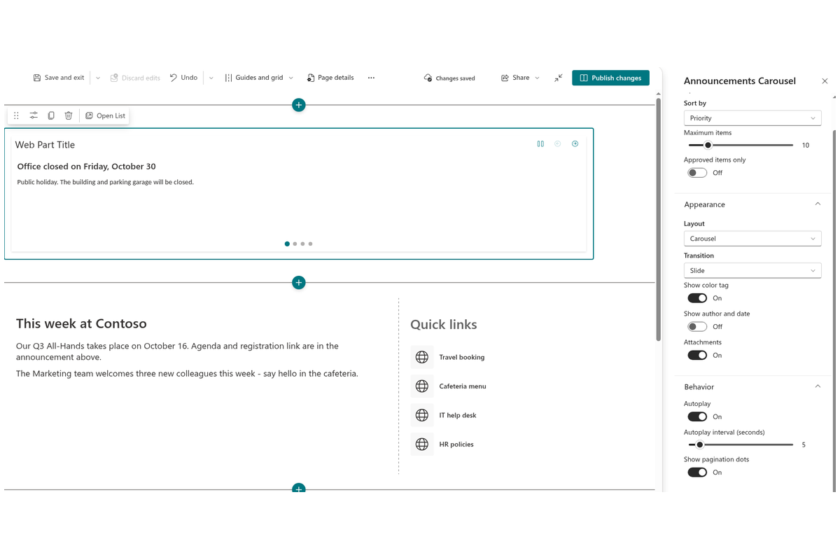 Vitextra Announcements Carousel. Sorting and Display Settings