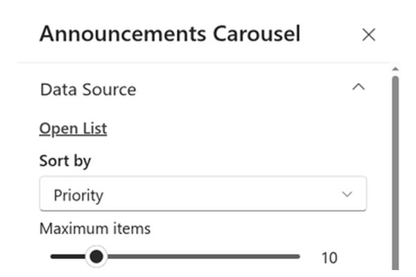 Announcements Carousel - Compact shot of slide or settings