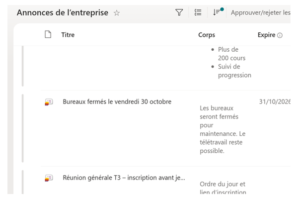 Announcements Carousel - Gros plan du badge d'approbation ou du statut