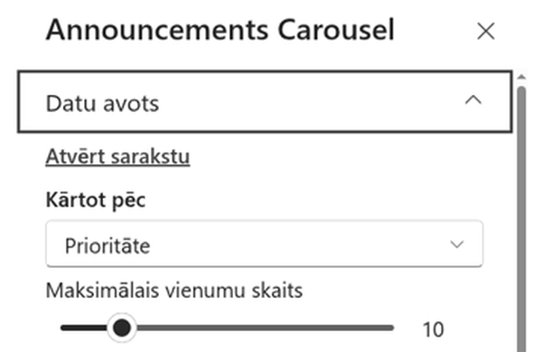 Announcements Carousel - Kompakts slaida vai iestatījumu kadrs
