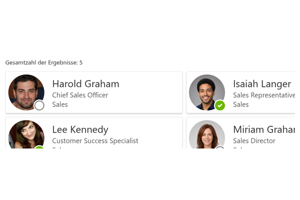 Employee Directory - Nahaufnahme einer Personenkarte mit Anwesenheit