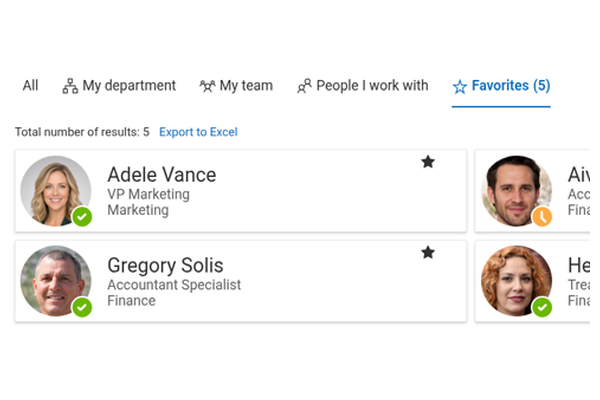 Employee Directory - Close-up of the quick filters bar