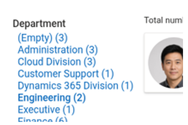 Employee Directory - Close-up of the refiners panel