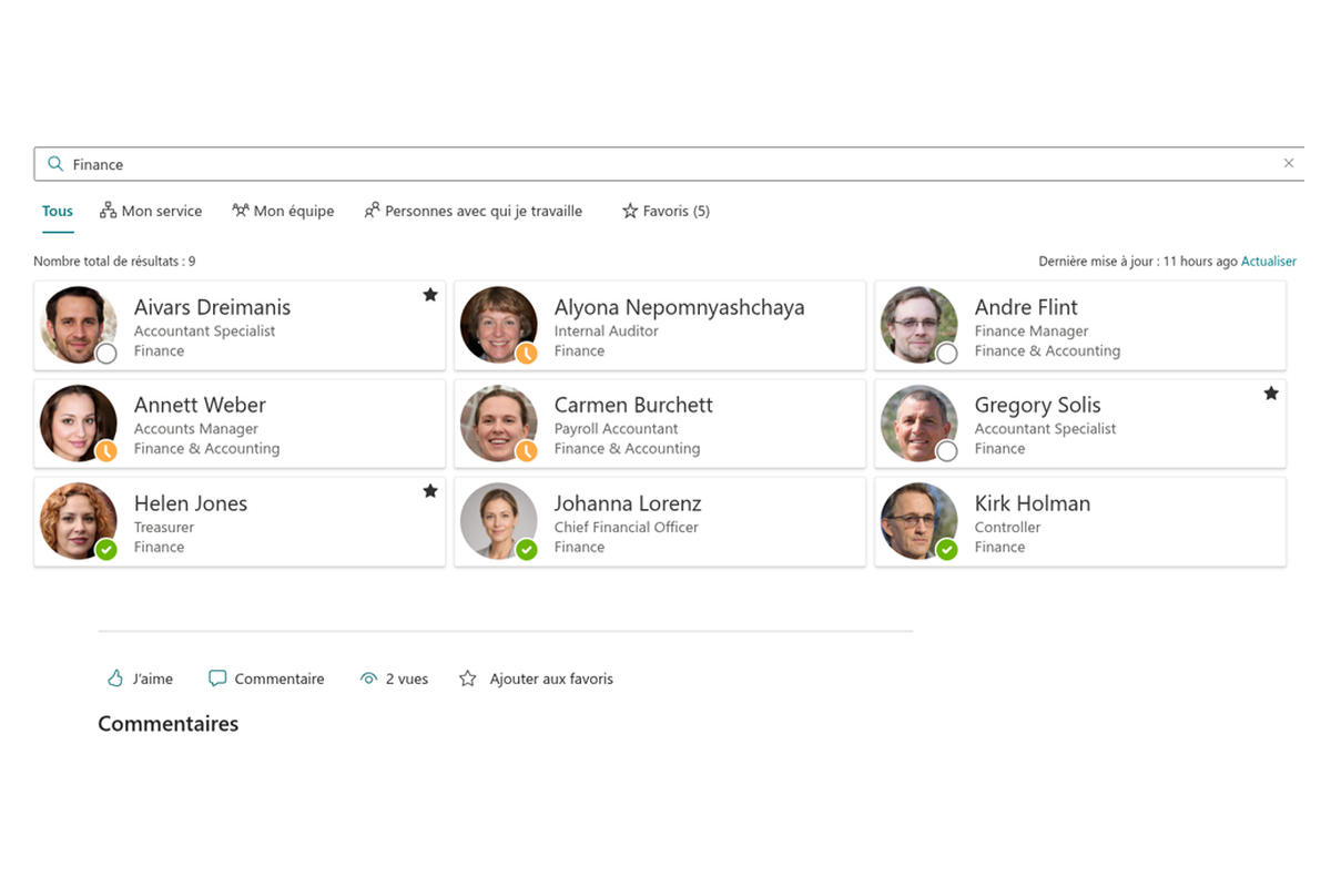 Employee Directory - Panneau de raffinement (ou recherche+résultats si pas de raffineurs sur comfr)