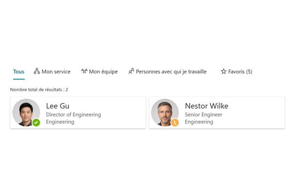 Employee Directory - Gros plan du panneau de raffinement ou de la recherche