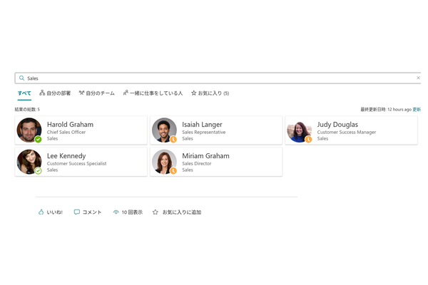 Employee Directory - プレゼンス付き人物カードのクローズアップ