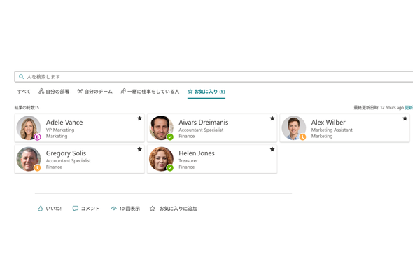 Employee Directory - クイック フィルターバーのクローズアップ
