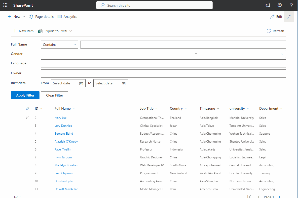 Vitextra List Filter Online