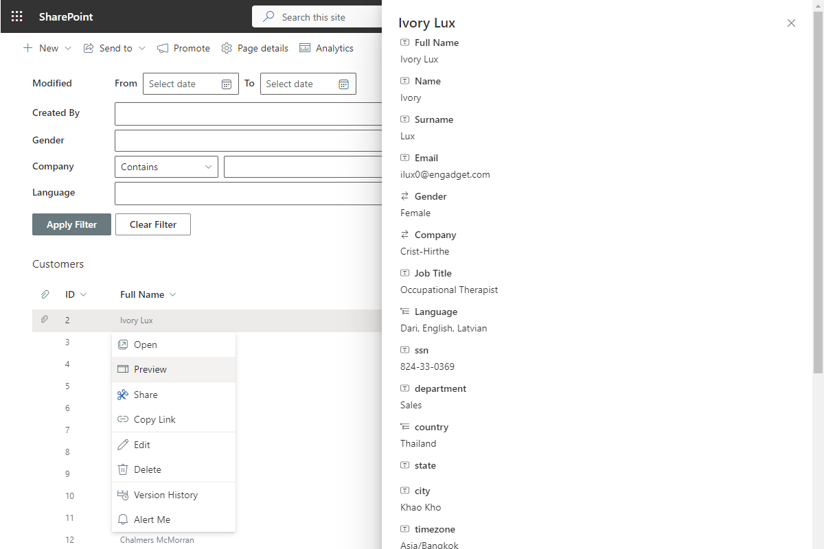 Vitextra List Filter Online. List Item Preview