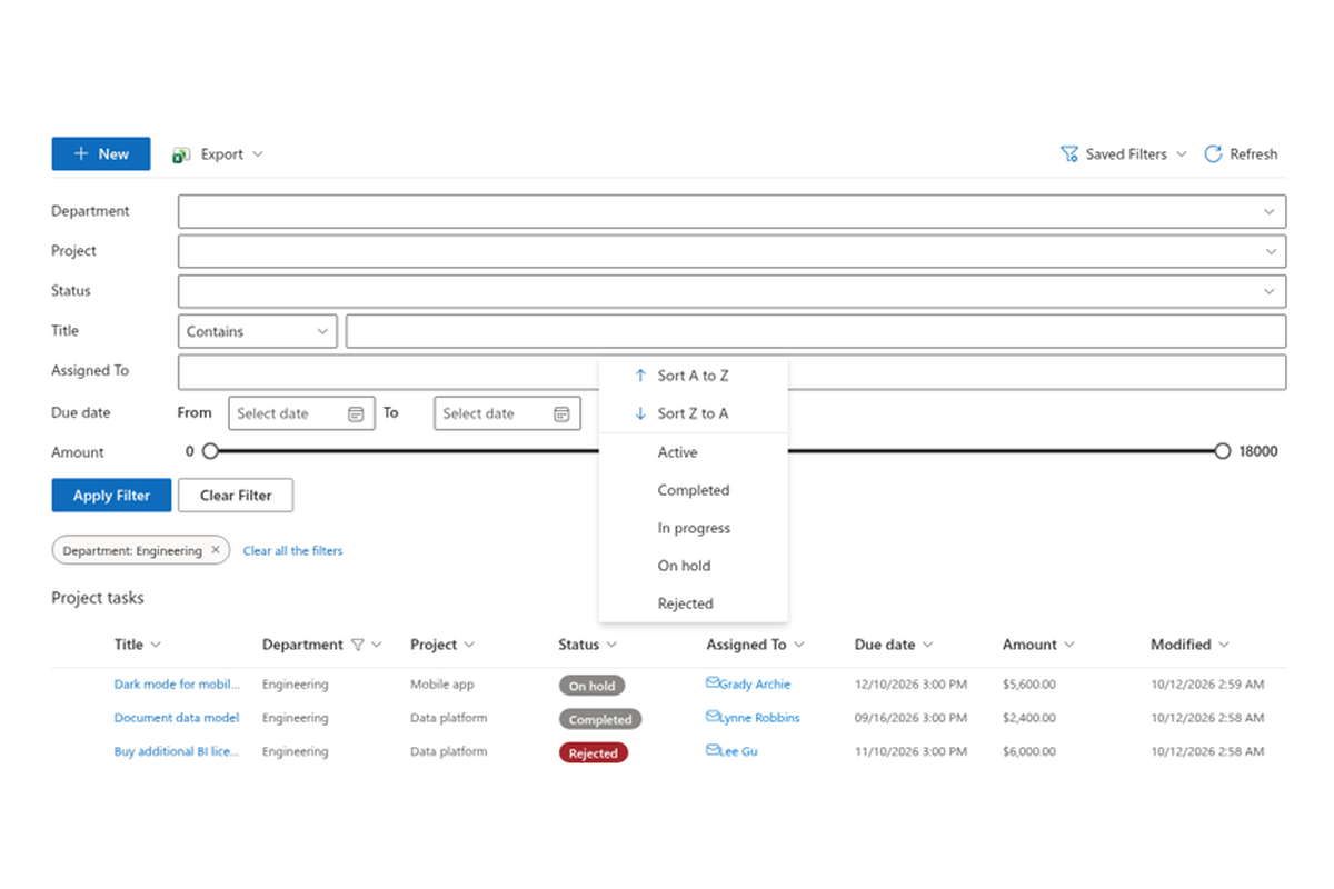 List Filter Online - Saved filters UI