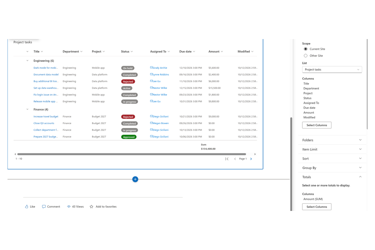 List Filter Online - Grouping and totals on the filtered list