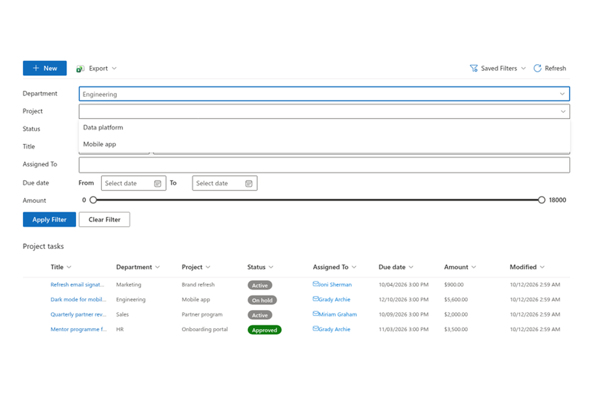 List Filter Online - Web part settings / property pane