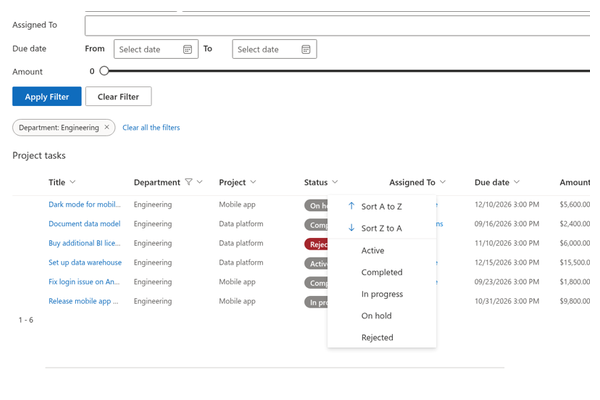 List Filter Online - Close-up of a column filter popup