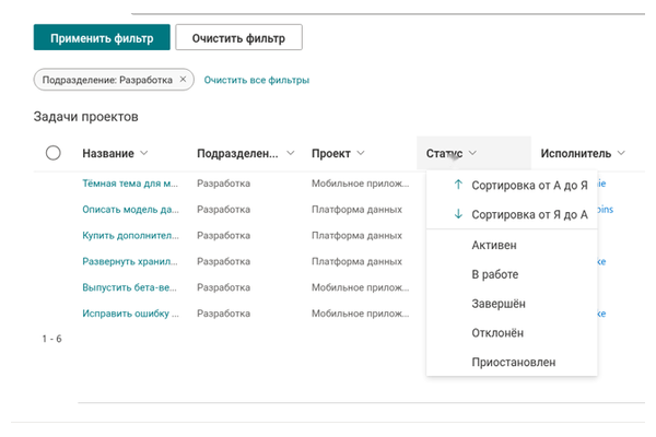 List Filter Online - Крупный план фильтра колонки