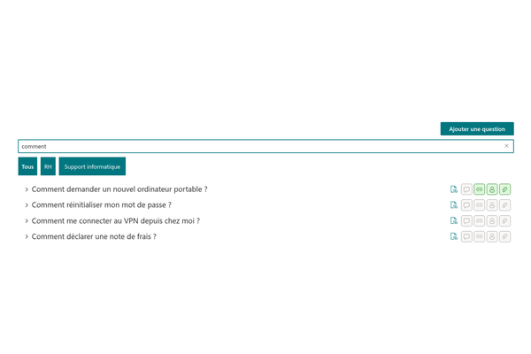 Questions & Answers - Gros plan des onglets de catégories et de la recherche