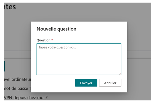 Questions & Answers - Gros plan de la boîte de dialogue nouvelle question
