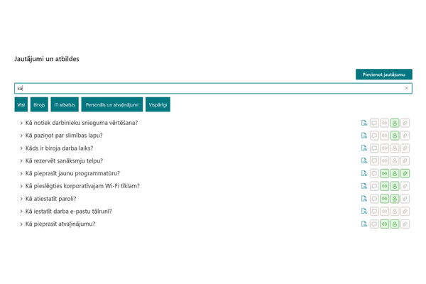 Questions & Answers - Kategoriju ciļņu un meklēšanas tuvplāns