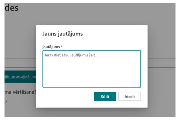Questions & Answers - Jauna jautājuma dialoga tuvplāns