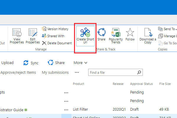 Create Short Url action in SharePoint Ribbon menu