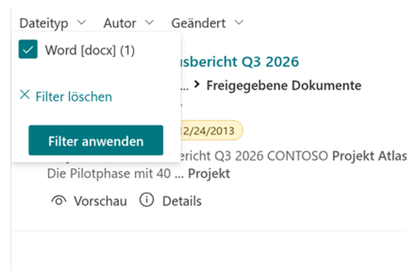 Smart Search - Nahaufnahme einer Ergebniskarte oder Details