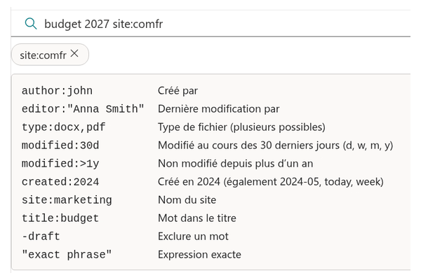 Smart Search - Gros plan de la zone de recherche et des suggestions