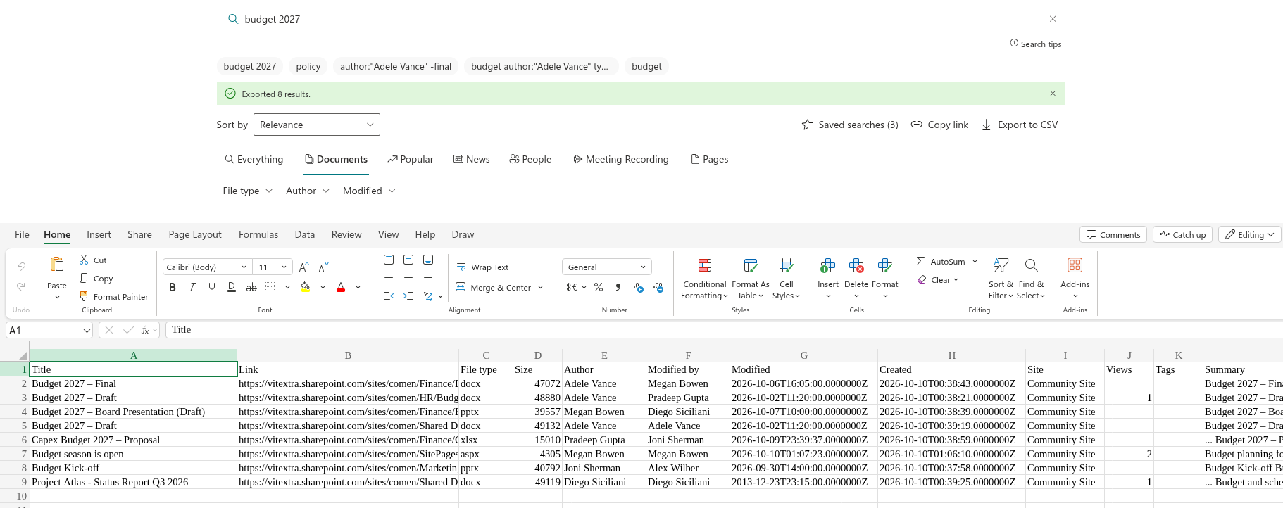 Vitextra Smart Search. Export to CSV