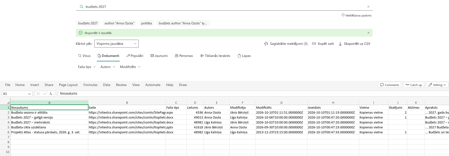 Vitextra Smart Search. Eksports uz CSV
