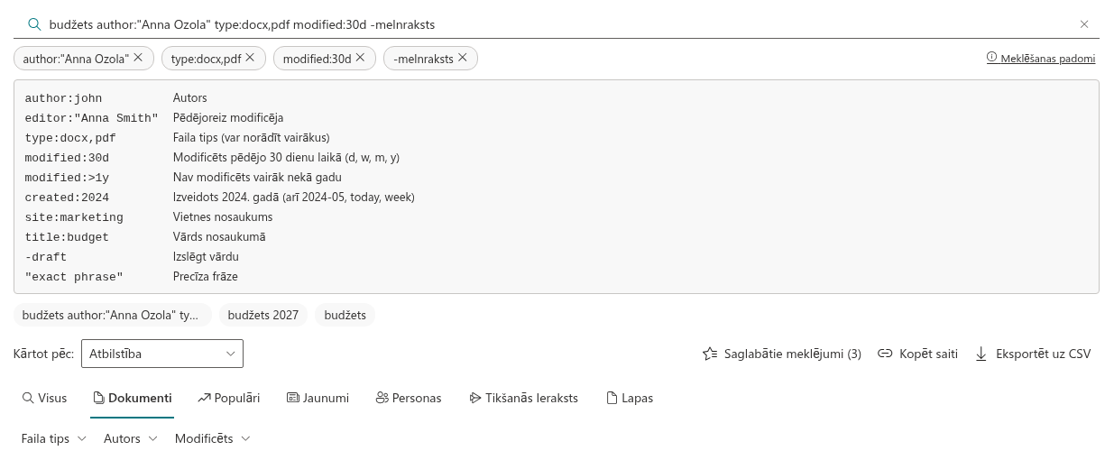 Vitextra Smart Search. Meklēšanas operatori
