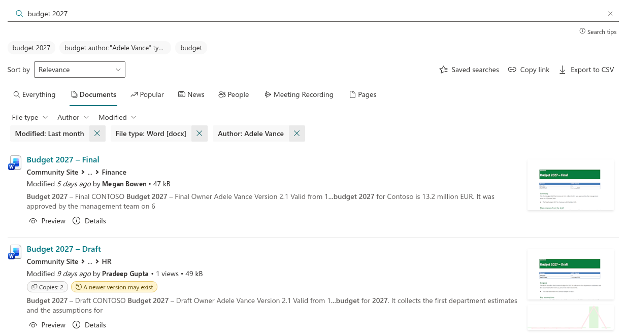 Vitextra Smart Search. Refinement Panel